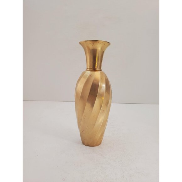 Vintage Indian Solid Brass Swirl Vase | Polished - Picture 1 of 10